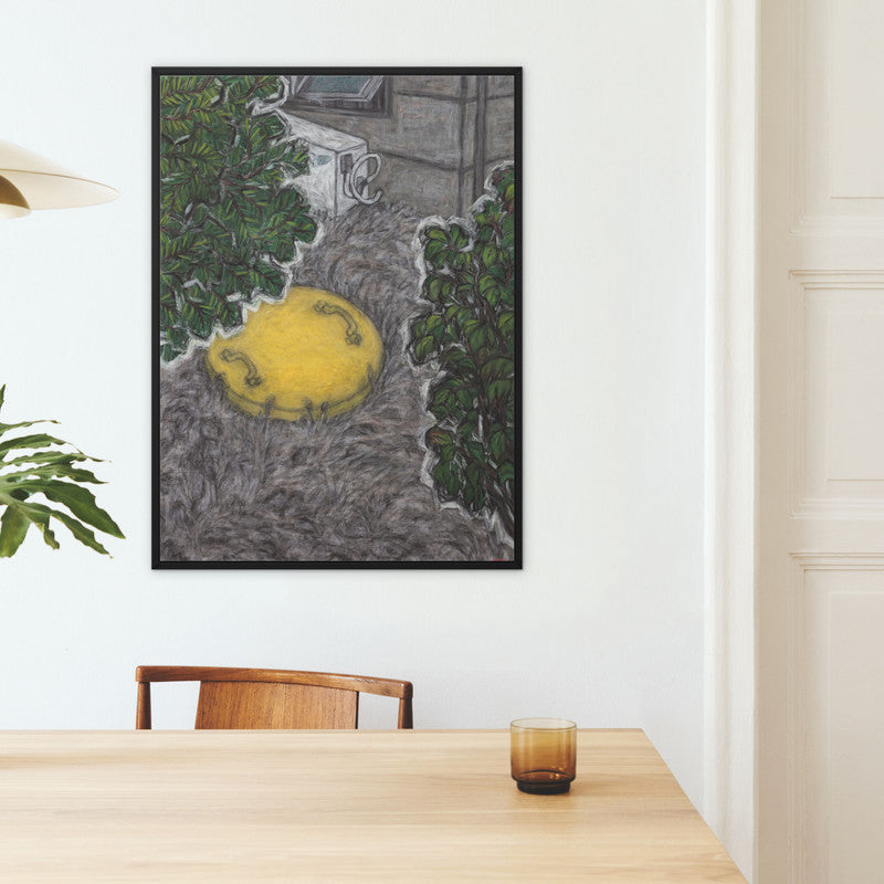 Christine Bae Quiet2 Yellow Circle Framed Canvas Print