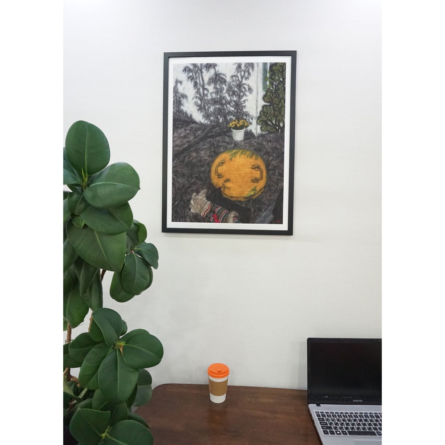 Christine Bae Quiet#1(Yellow Circle) Framed Fine Art Paper Print Open Edition